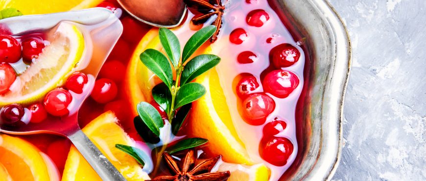 Christmas mulled wine with orange,cranberry and spices